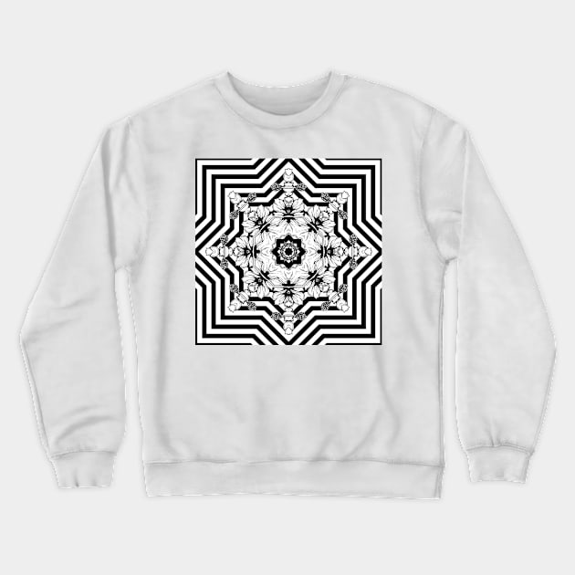 Black White Geometrical Floral Mandala Crewneck Sweatshirt by justrachna